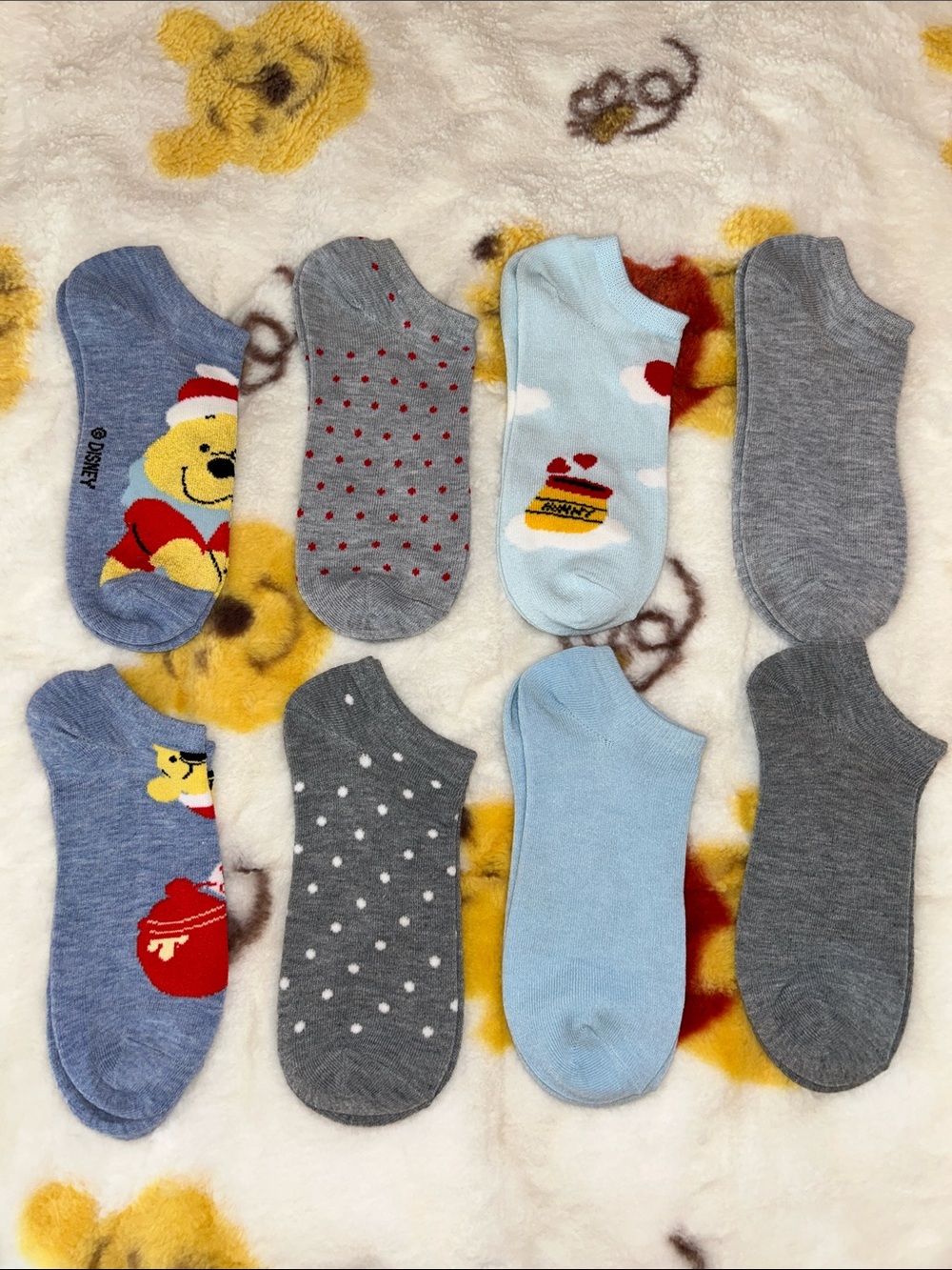 Winnie the Pooh No-Show Socks Assorted Blue & Gray 8-Pack
